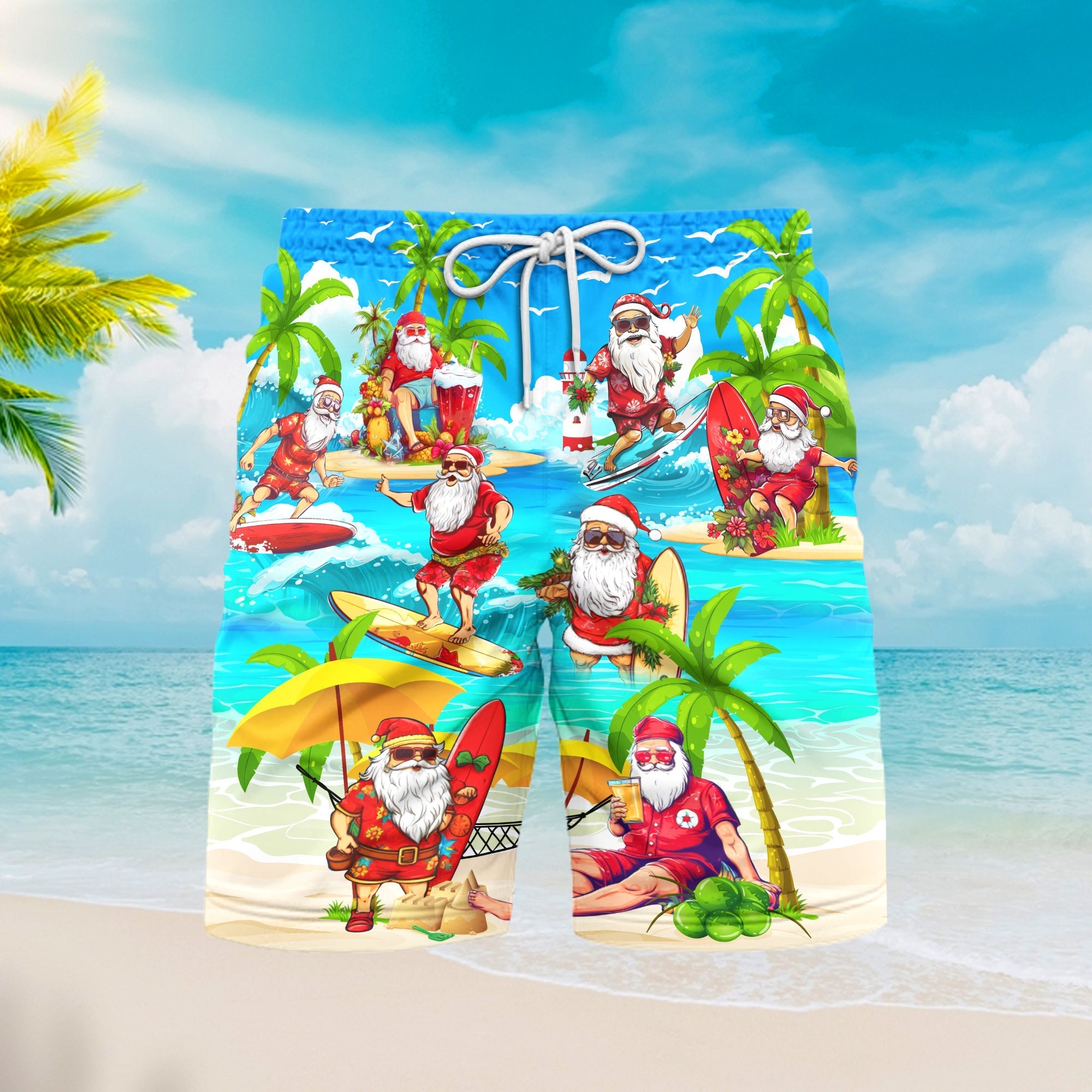 Christmas In July Surfing Santa Keeping The Christmas Spirit Alive Year Round Beach Shorts For Men