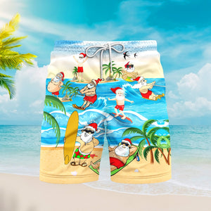 Christmas Santa Surfing On Beach Beach Shorts For Men