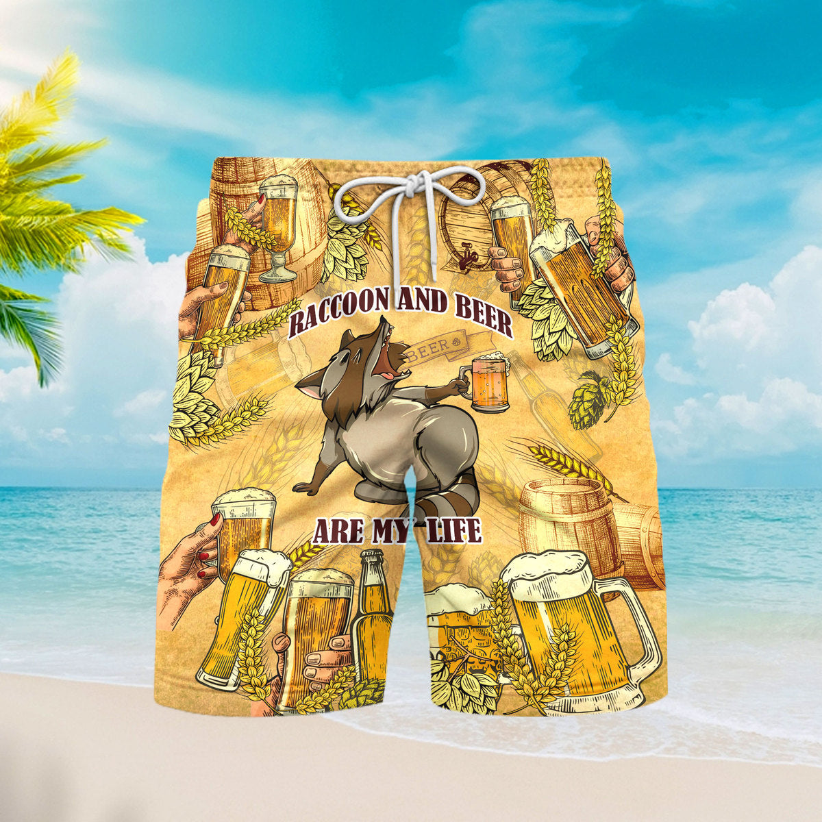 Oktoberfest Raccoon And Beer Are My Life Beach Shorts For Men