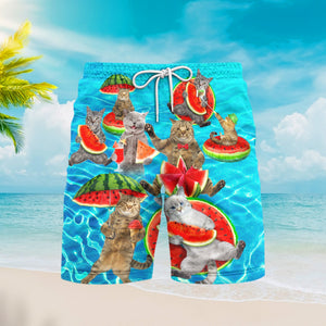 Summer Watermelon Cat Beach Shorts For Men