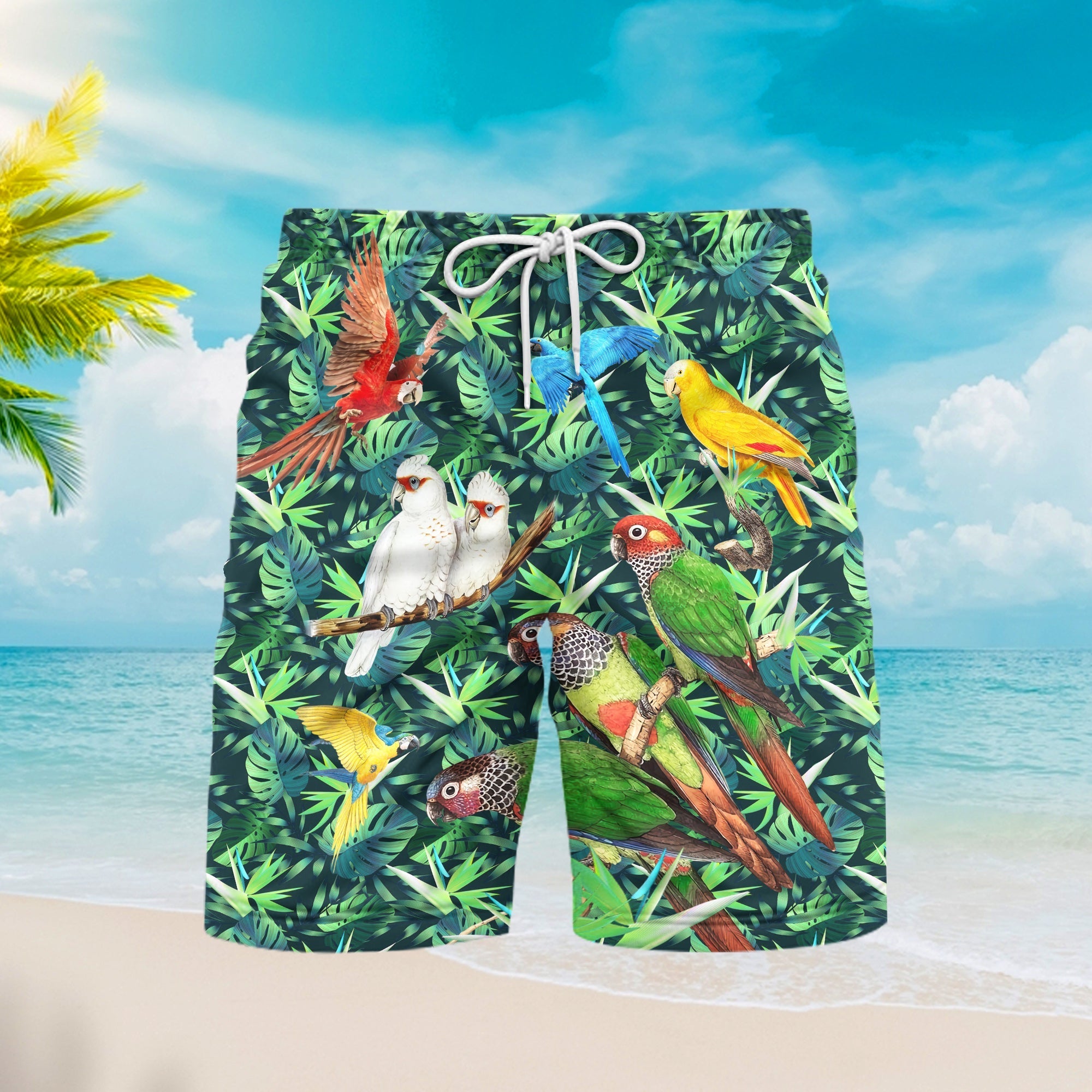 Vintage Parrots Tropical Beach Shorts For Men