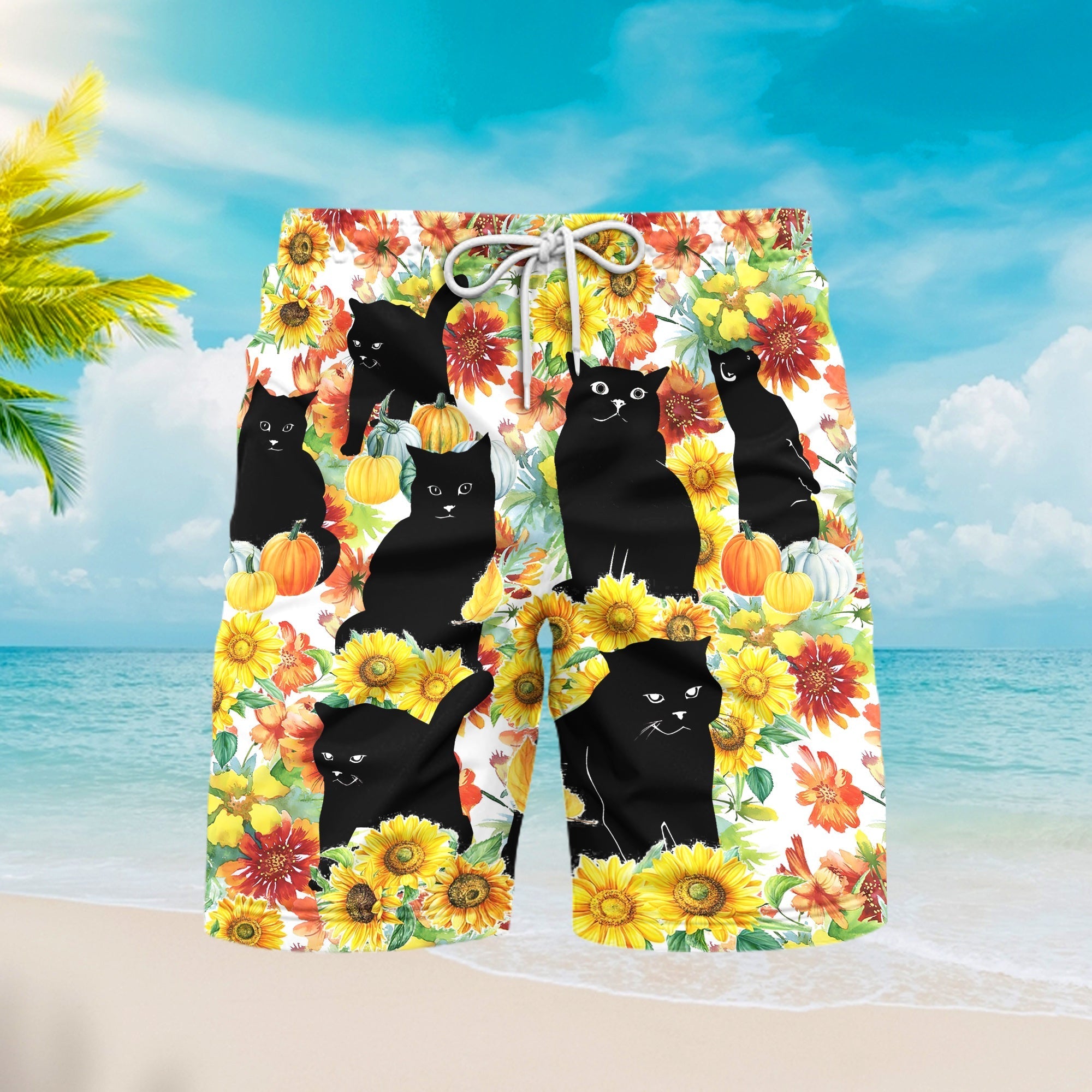 Black Cat Love Autumn Beach Shorts For Men