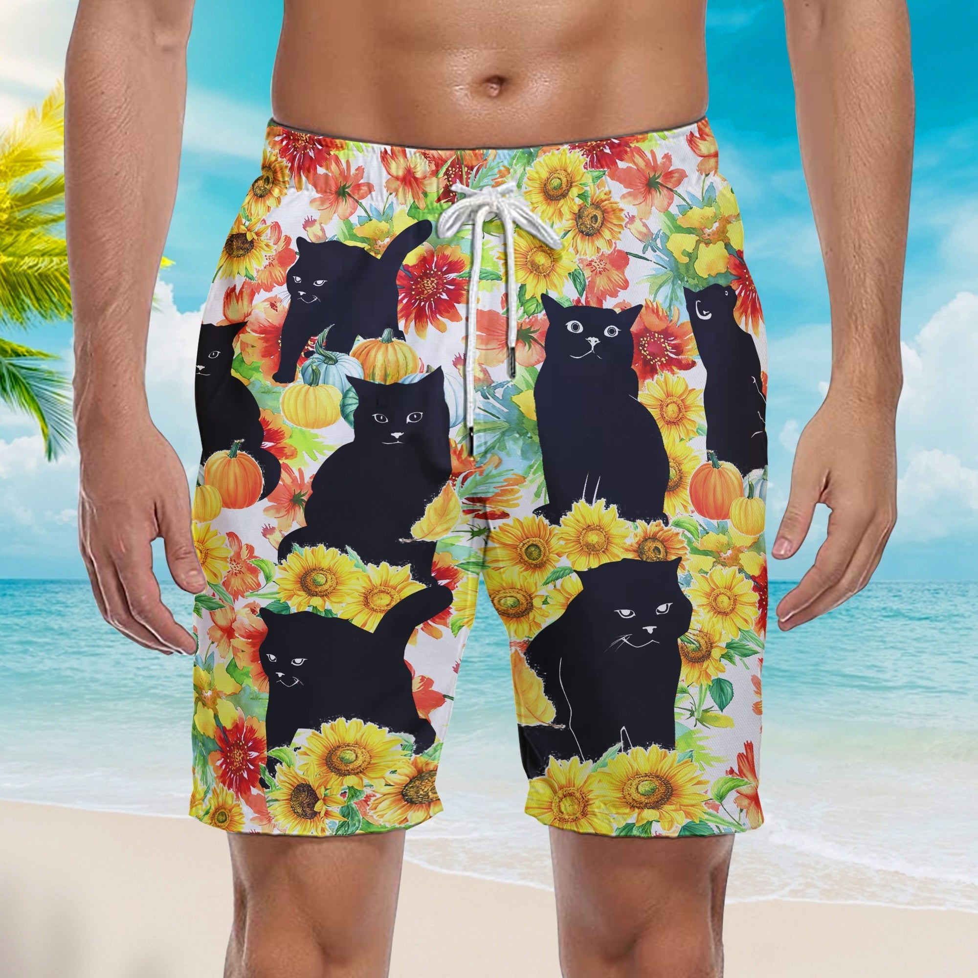 Black Cat Love Autumn Beach Shorts For Men