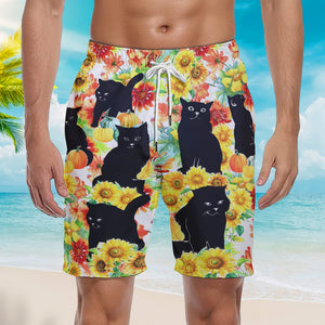 Black Cat Love Autumn Beach Shorts For Men