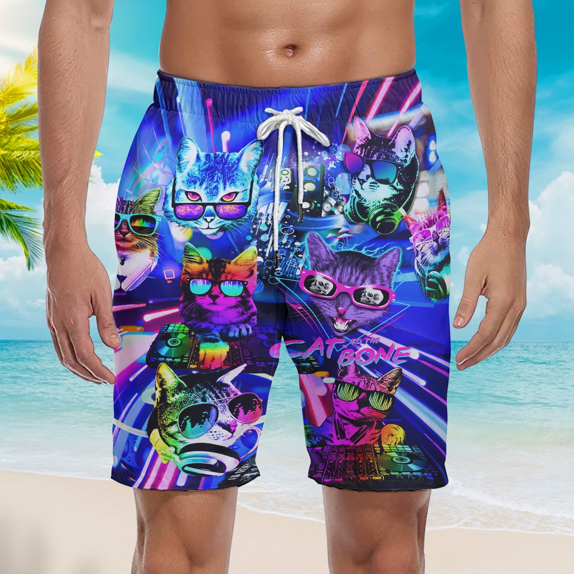 Cool Cats Play DJ Music Beach Shorts For Men