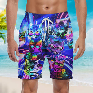 Cool Cats Play DJ Music Beach Shorts For Men