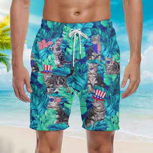 Of July Independence Day Cat Lover Beach Shorts For Men