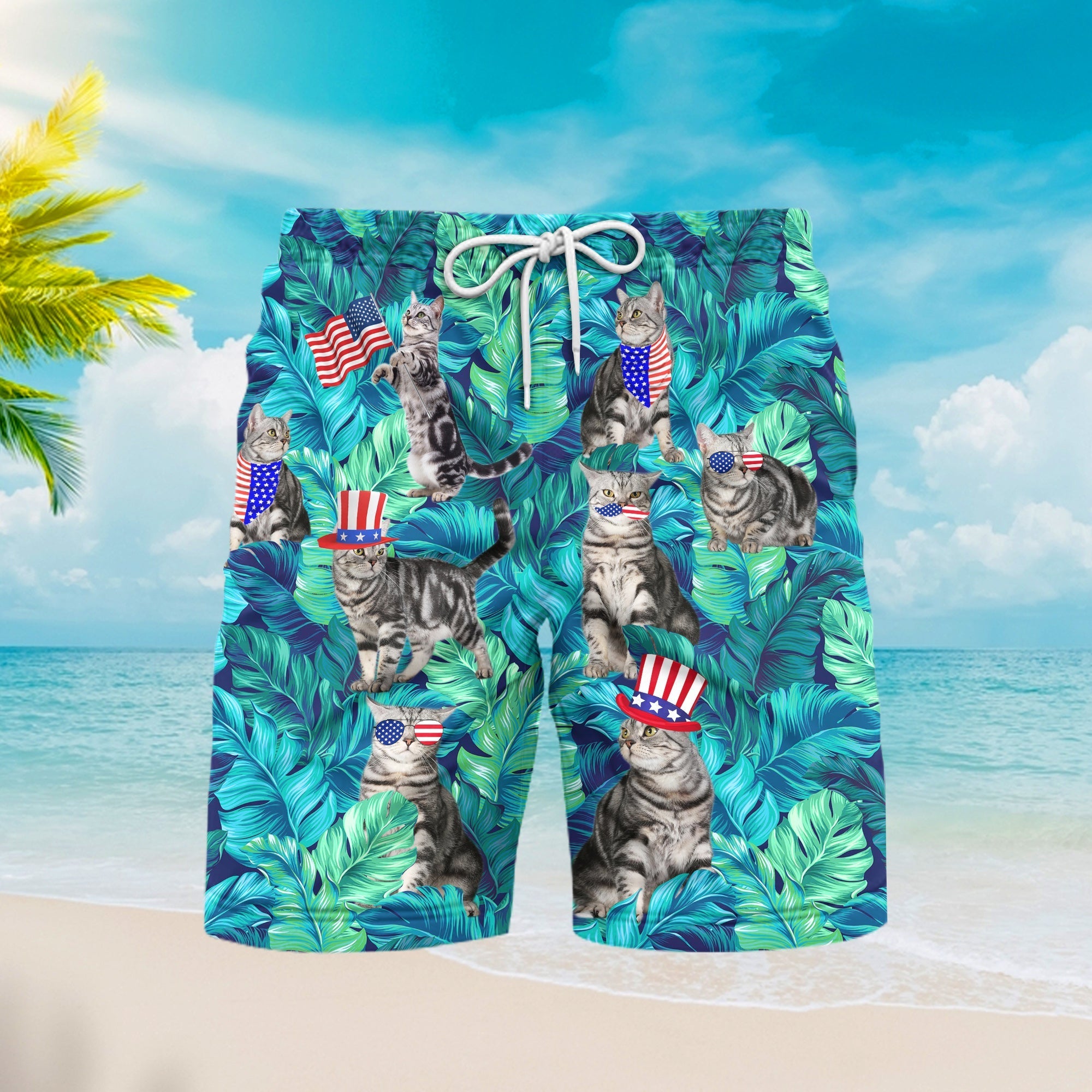 Of July Independence Day Cat Lover Beach Shorts For Men