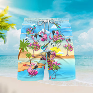 Flamingo Enjoys Music Party On Beach Summer Beach Shorts For Men