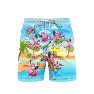 Flamingo Enjoys Music Party On Beach Summer Beach Shorts For Men