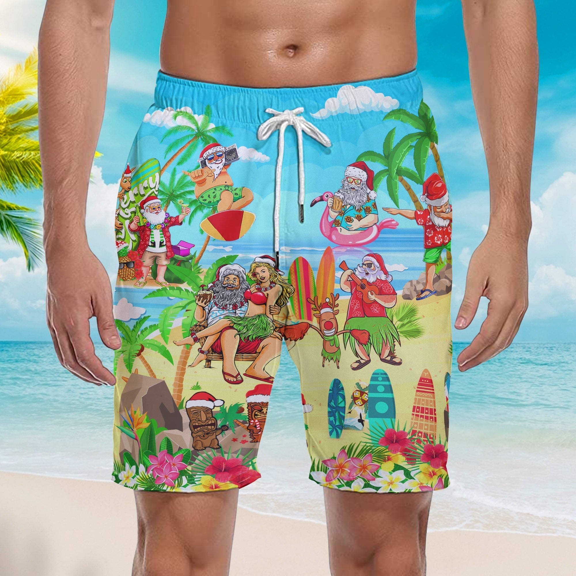 Christmas Mele Kalikimaka From Hawaii Beach Shorts For Men