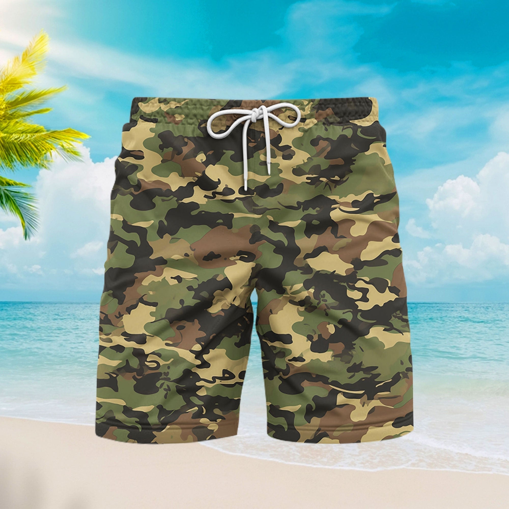 Green Camo Beach Shorts For Men