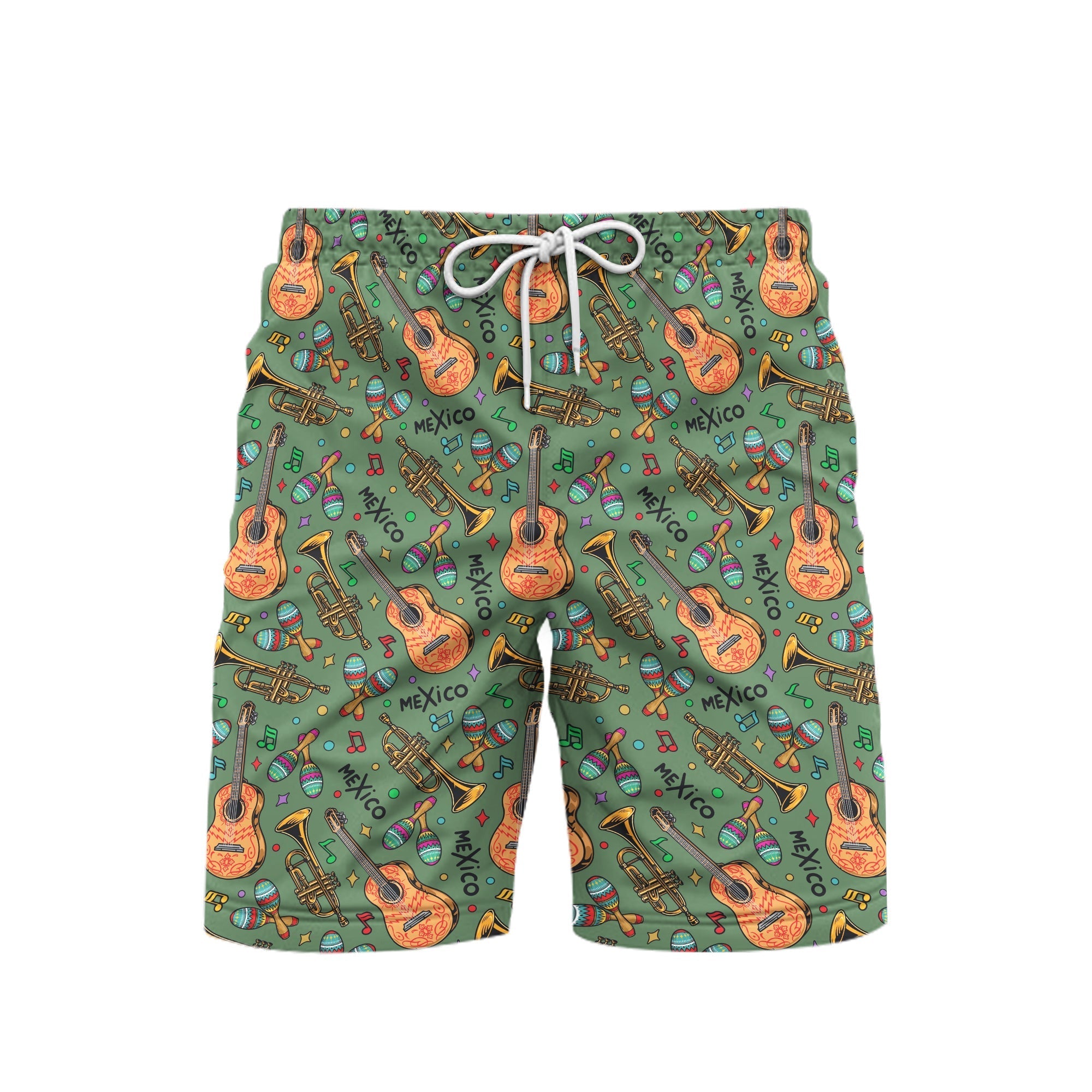 Mexican Musical Instruments Beach Shorts For Men