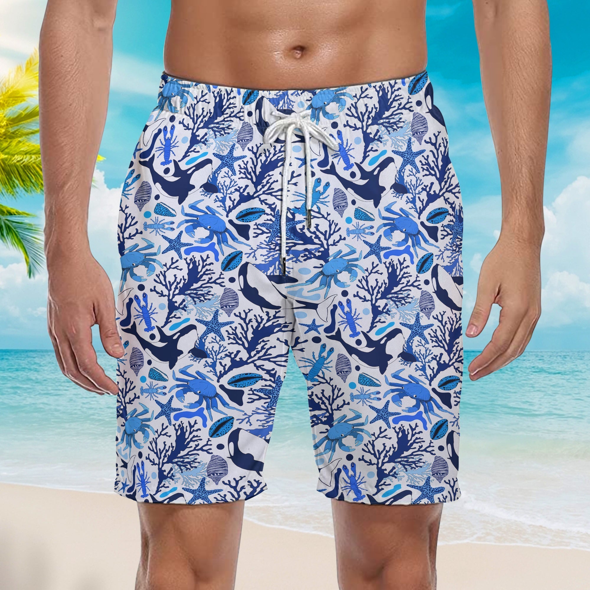 Life Of Ocean With Whales Crabs And Lobsters Beach Shorts For Men