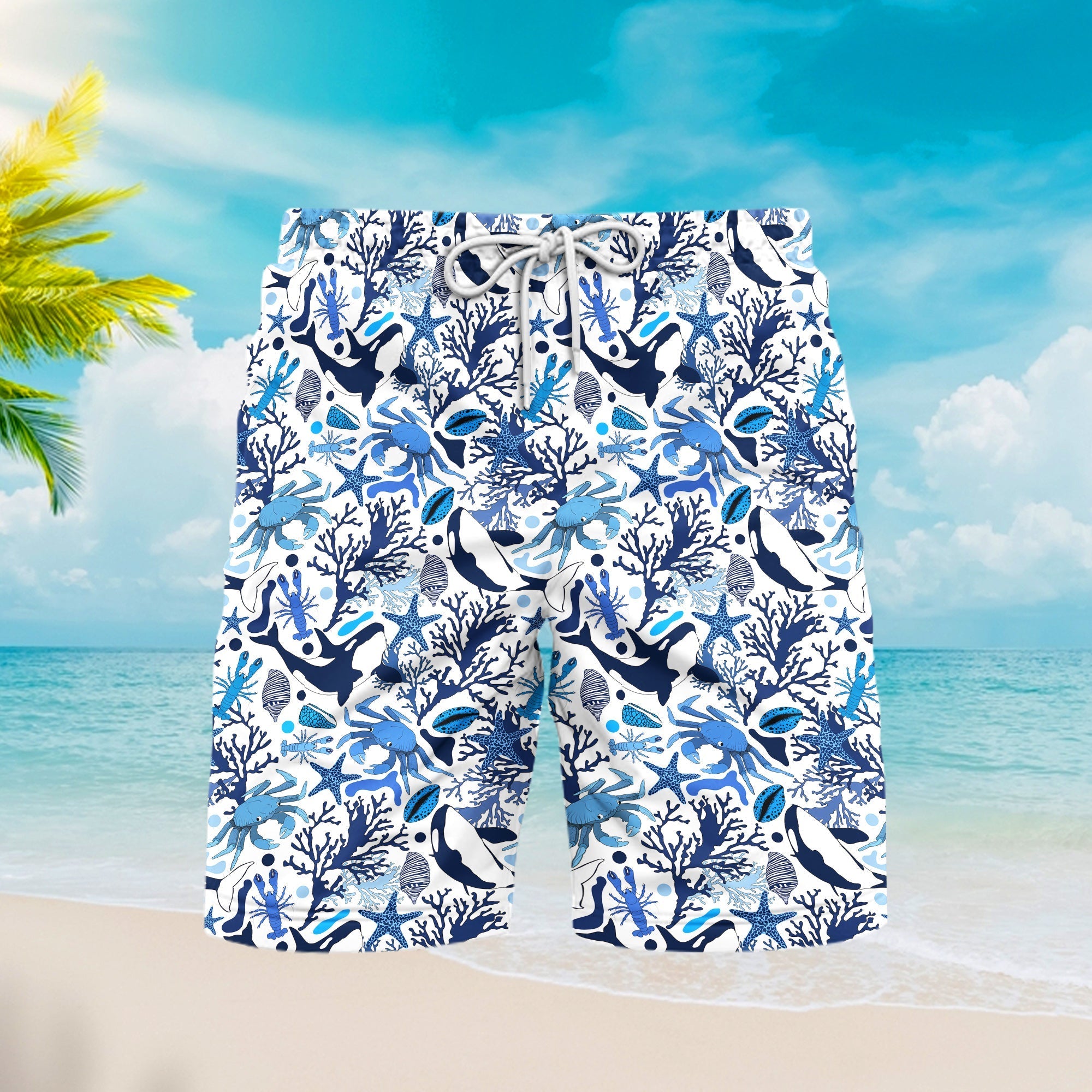 Life Of Ocean With Whales Crabs And Lobsters Beach Shorts For Men