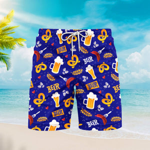 Oktoberfest Blue Beer Pretzels Pattern Beach Shorts For Men
