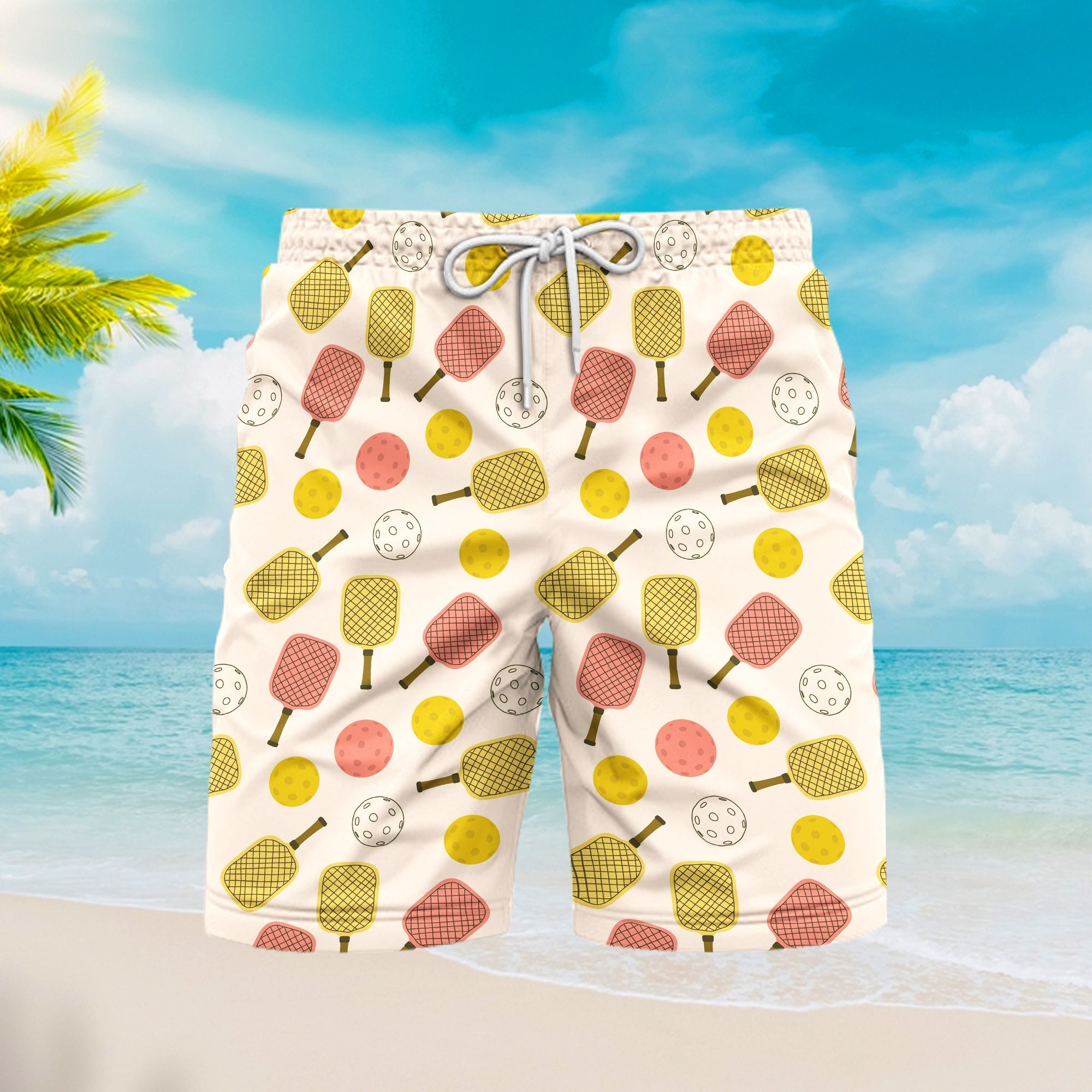 Pickleball Pattern Short Sleeve Button Up Beach Shorts For Men
