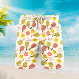 Pickleball Pattern Short Sleeve Button Up Beach Shorts For Men
