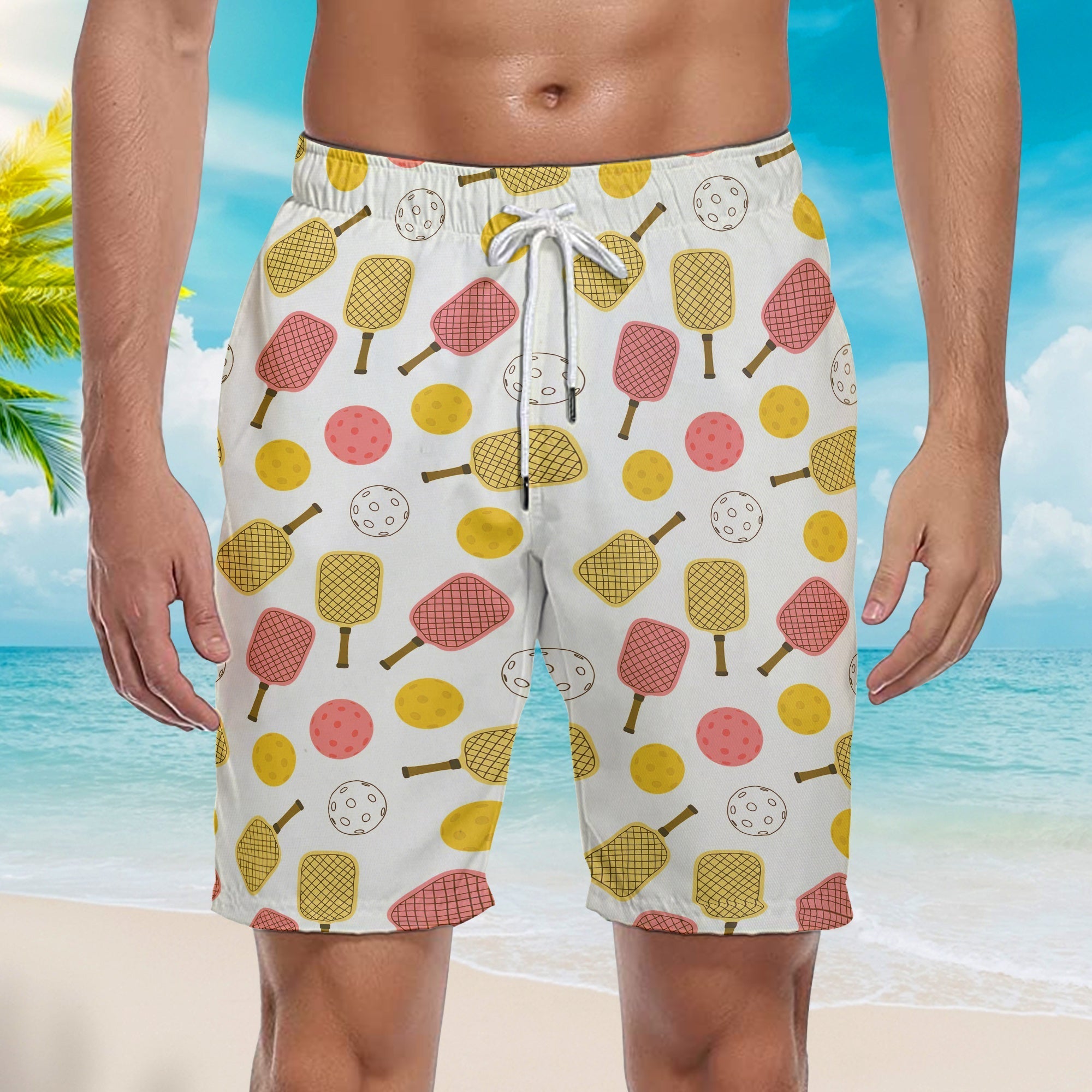Pickleball Pattern Short Sleeve Button Up Beach Shorts For Men