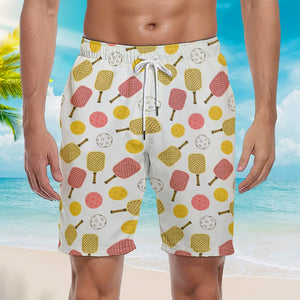 Pickleball Pattern Short Sleeve Button Up Beach Shorts For Men