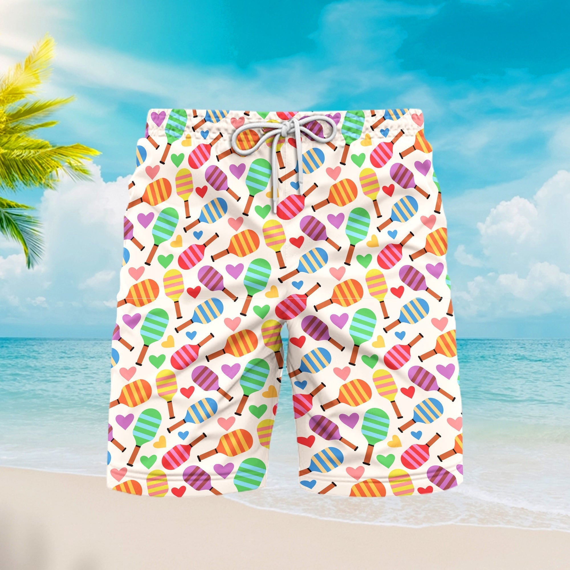 Pickleball Paddles With Hearts Beach Shorts For Men