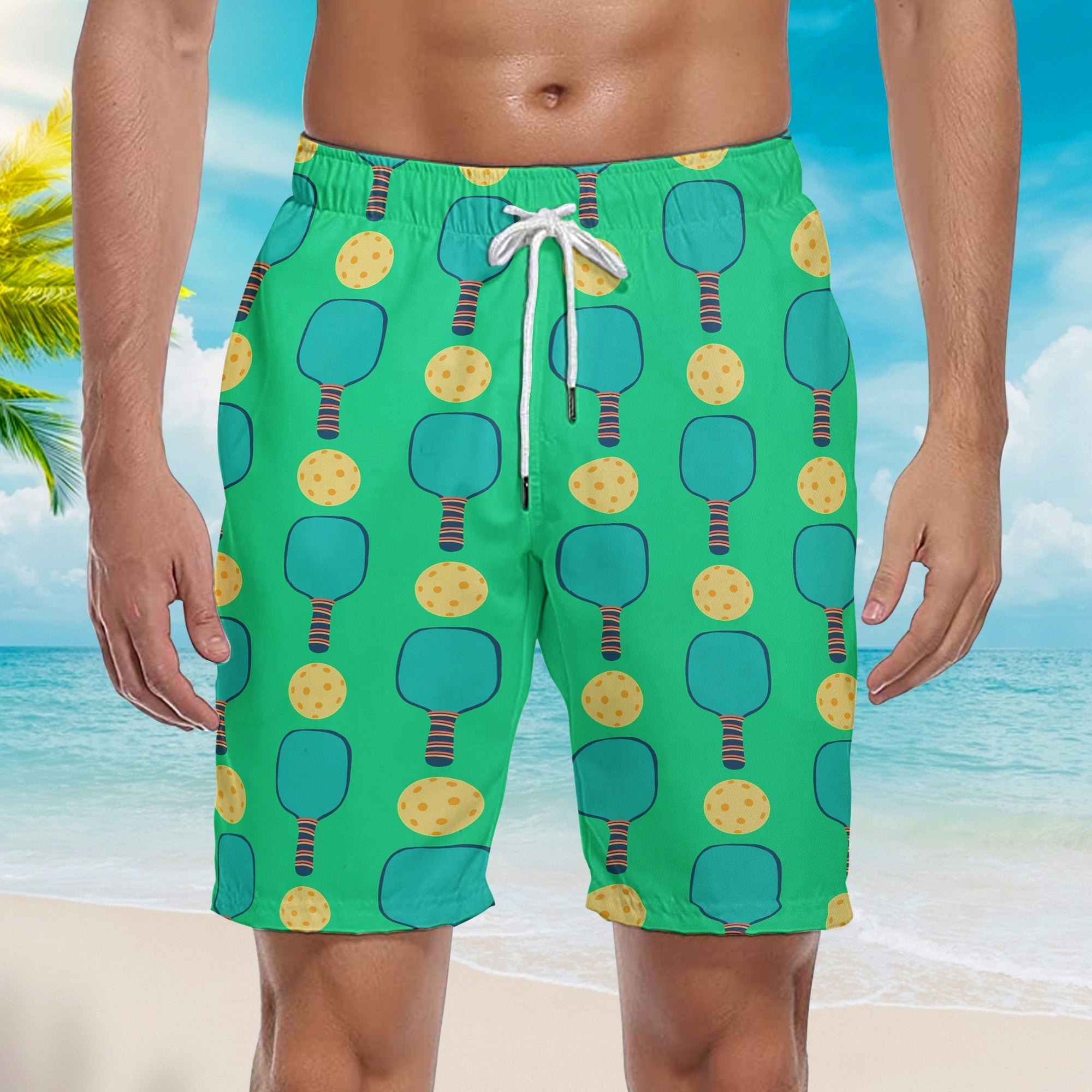 Pickleball Paddles Green Beach Shorts For Men