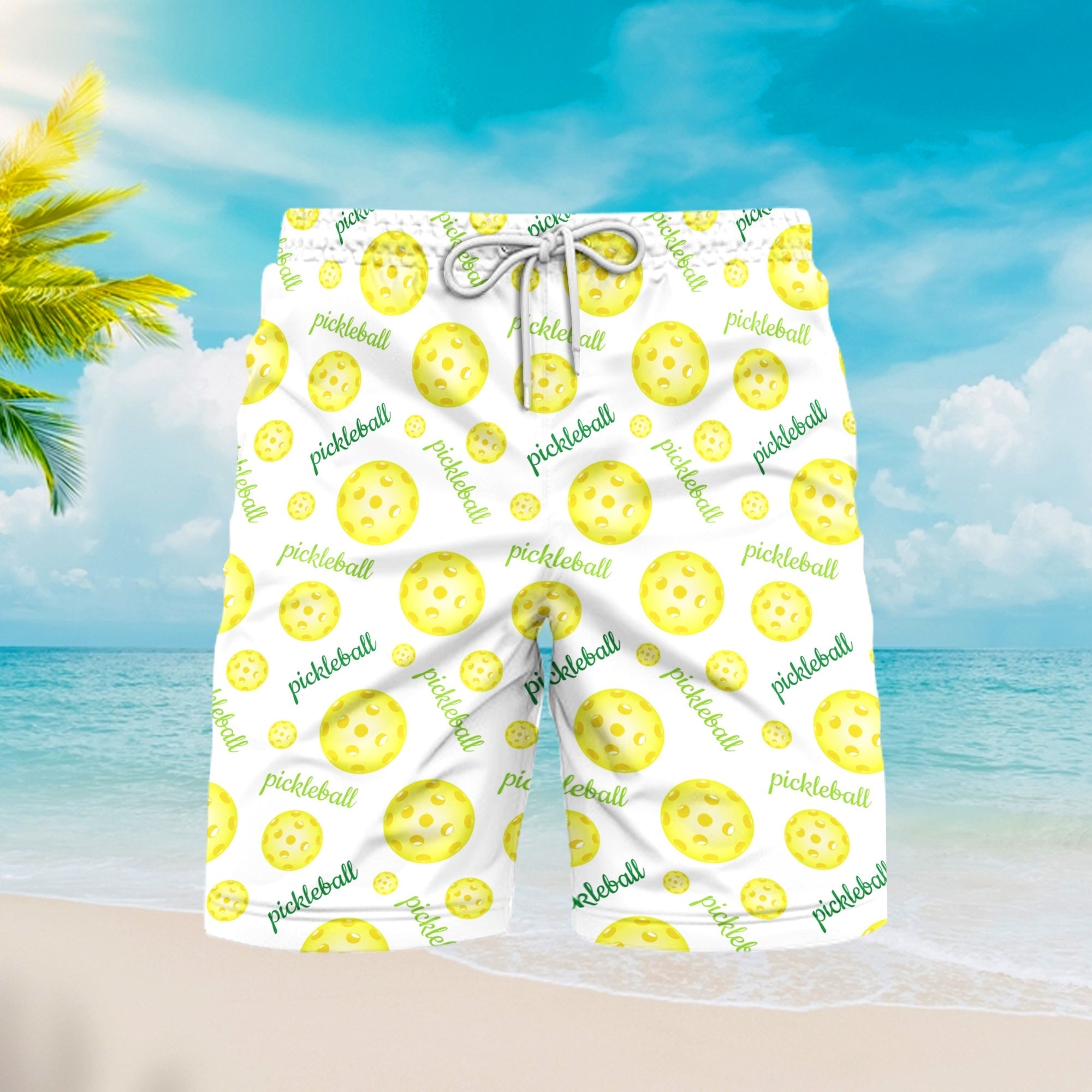 Bright Yellow Pickleball Balls Beach Shorts For Men