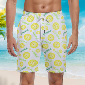 Bright Yellow Pickleball Balls Beach Shorts For Men