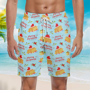 Merry Christmas Turkey Santa Beach Shorts For Men