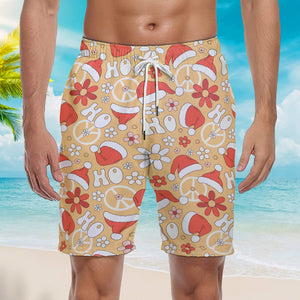 Flower Christmas Santa Hat Beach Shorts For Men