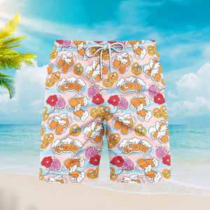 Pink Oktoberfest Beer Flowers Beach Shorts For Men