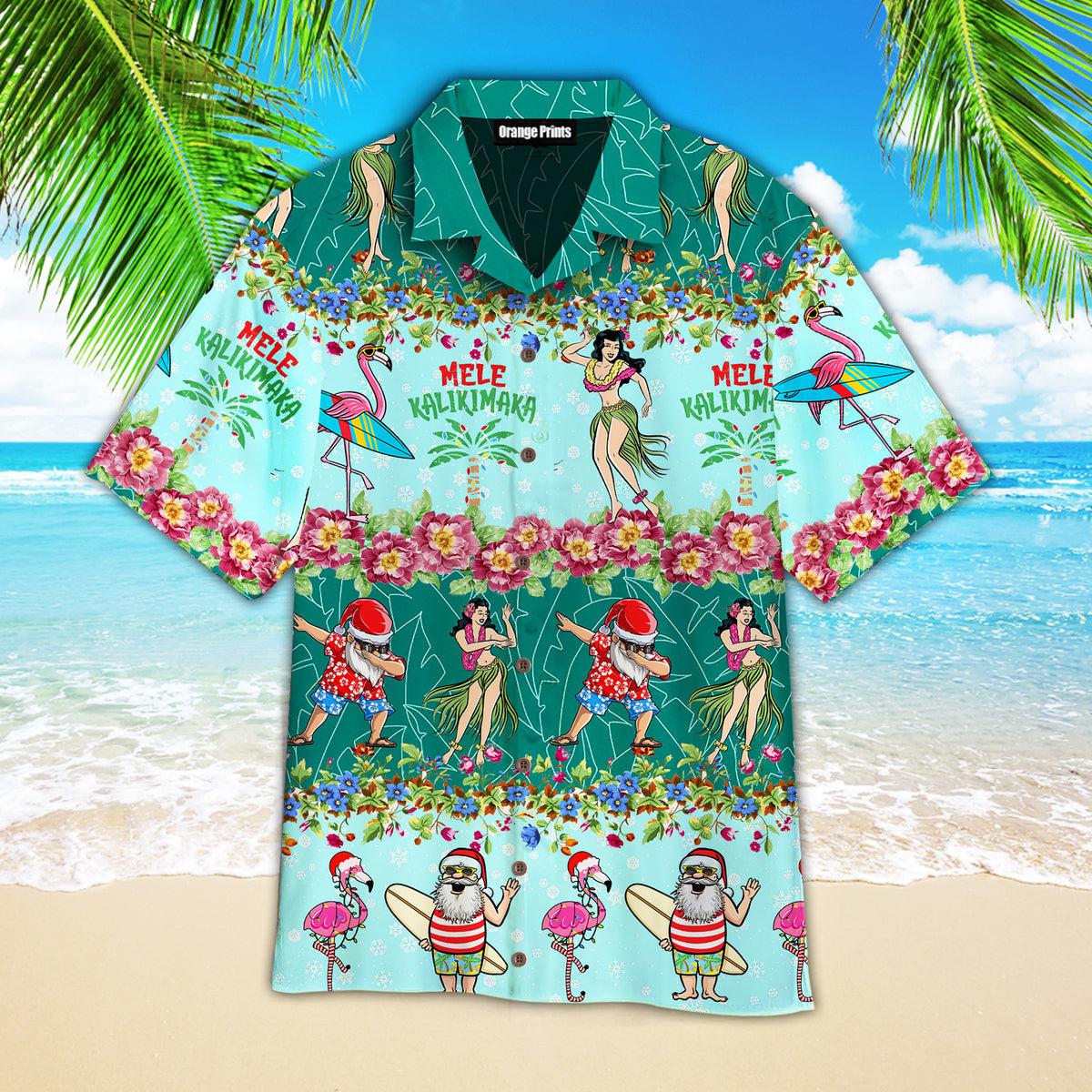 Santa Mele Kalikimaka Christmas Flamingo Aloha Hawaiian Shirts For Men & For Women