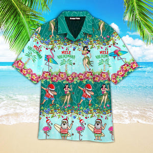 Santa Mele Kalikimaka Christmas Flamingo Aloha Hawaiian Shirts For Men & For Women