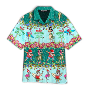 Santa Mele Kalikimaka Christmas Flamingo Aloha Hawaiian Shirts For Men & For Women