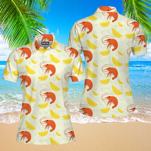Shrimp On Yellow Lemon Slices Polo Shirt For Women