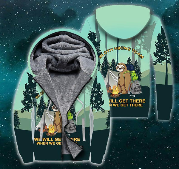 Sloth Hiking Team Camping Fleece Zip Hoodie For Men & Women