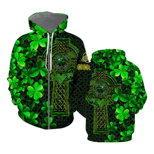 St.Patrick's Day Celtic Cross Zip Up Hoodie For Men & Women