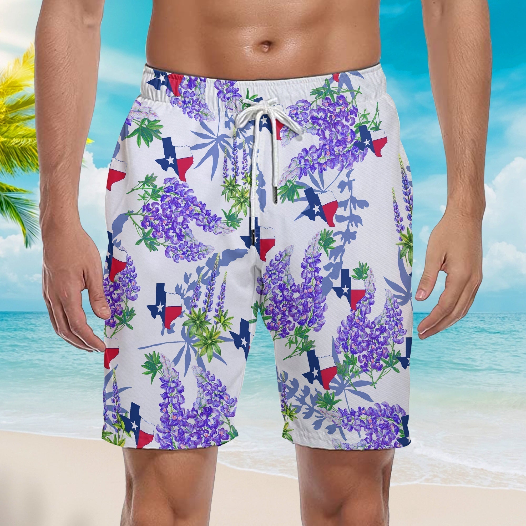 Texas Flag Bluebonnets Beach Shorts For Men