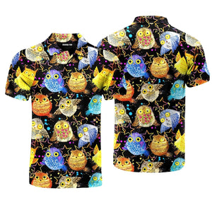 Tropical Colorful Neon Owl Polo Shirt For Men