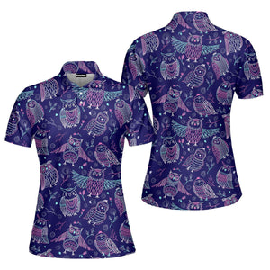 Tropical Colorful Neon Owl Polo Shirt For Women