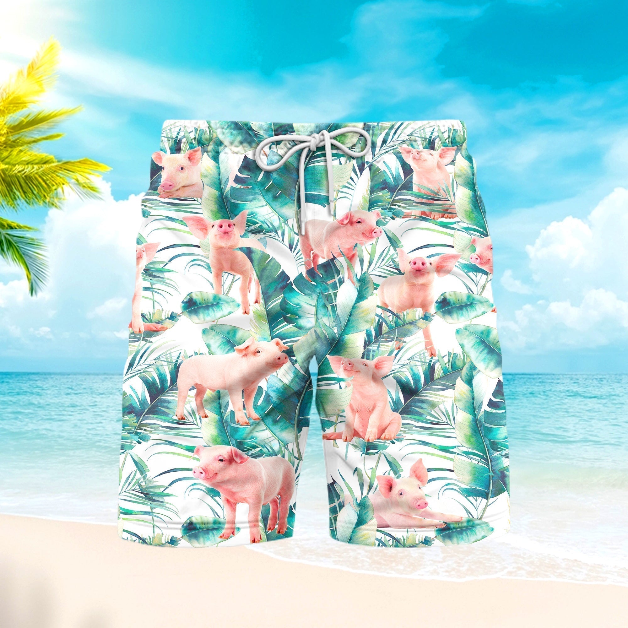 Tropical Funny Pig Beach Shorts For Men