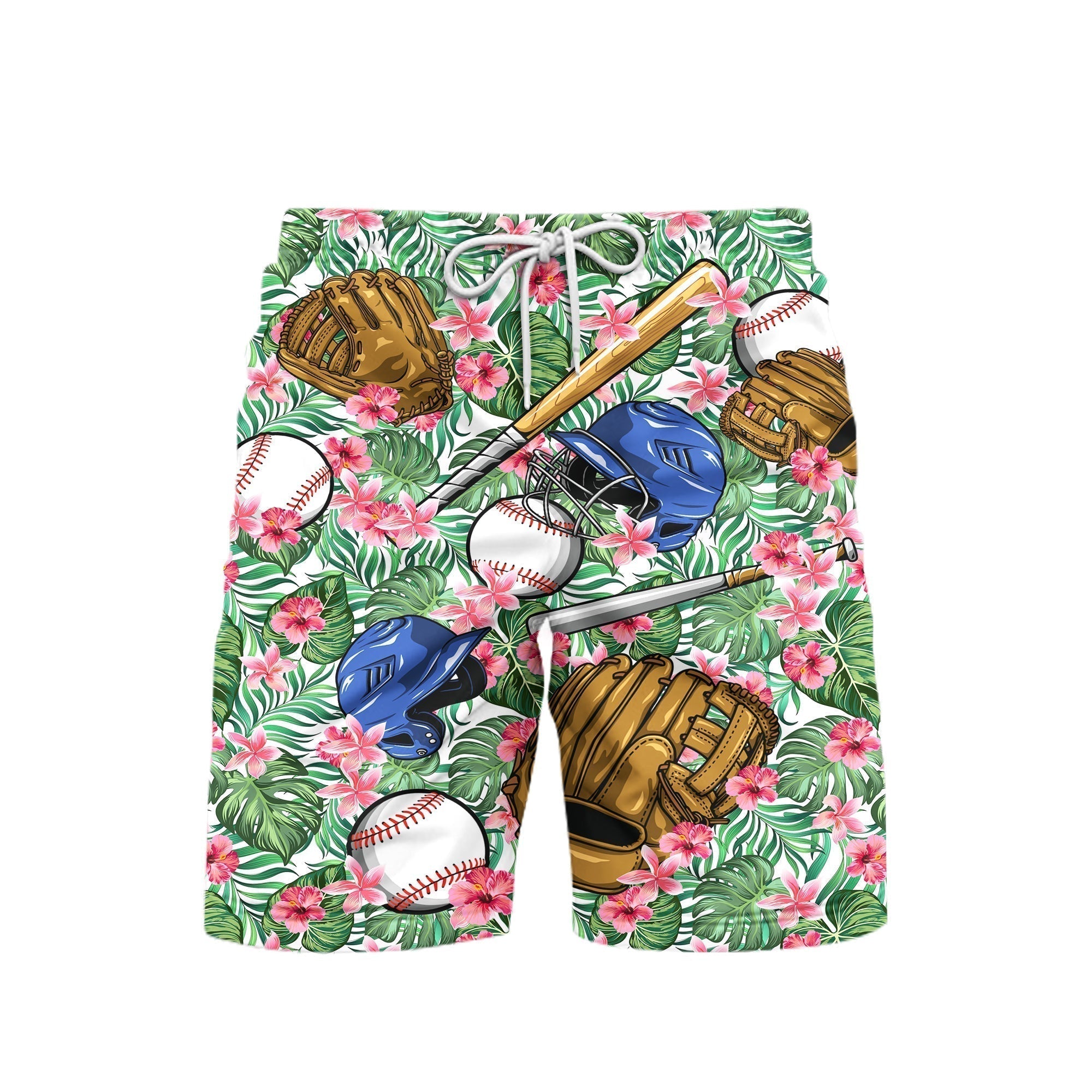 Tropical Hibiscus Flowers Baseball Is My Life Beach Shorts For Men