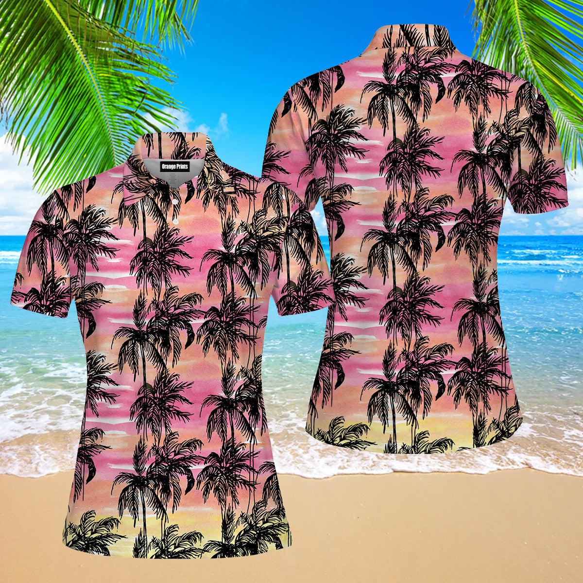 Tropical Vintage Palm Tree Polo Shirt For Women