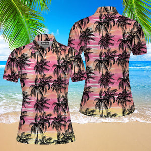Tropical Vintage Palm Tree Polo Shirt For Women