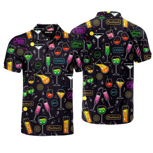 Vibrant Neon Cocktails Party Polo Shirt For Men