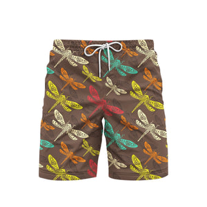 Vintage Colorful Dragonfly Beach Shorts For Men