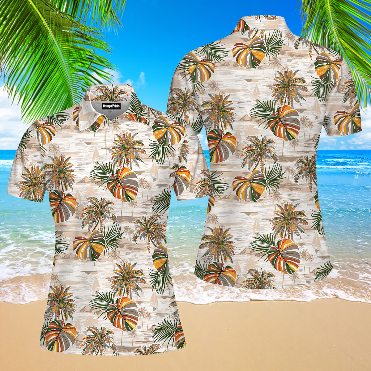 Vintage Palm Leaves Island Polo Shirt For Women