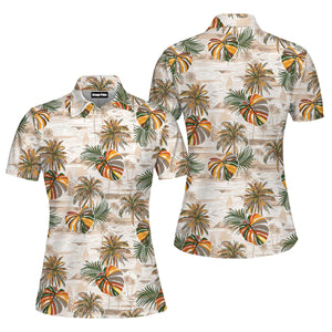 Vintage Palm Leaves Island Polo Shirt For Women