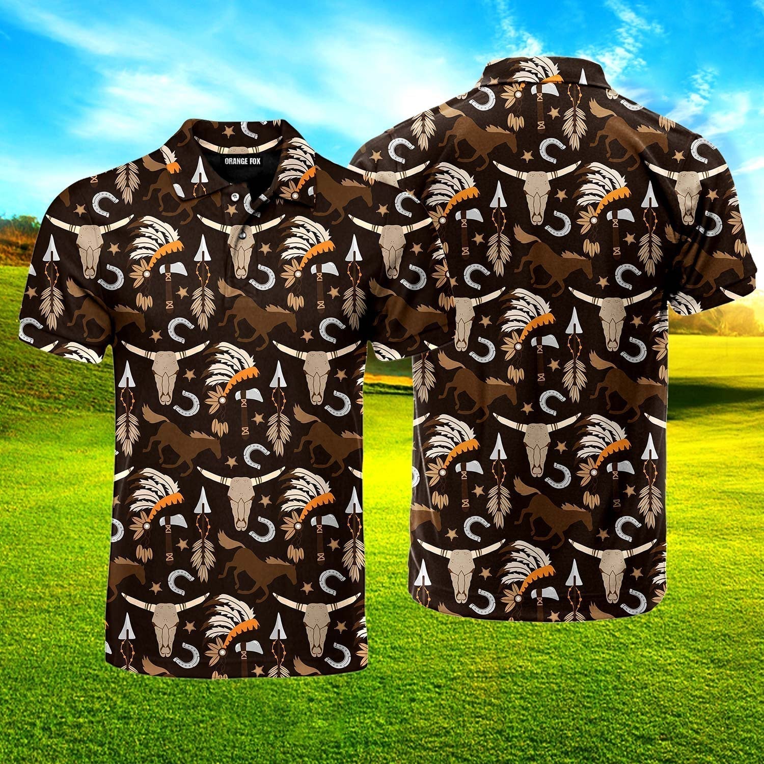 Vintage Western Boho Printed Polo Shirt For Men