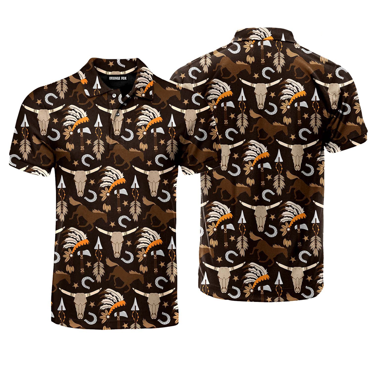 Vintage Western Boho Printed Polo Shirt For Men